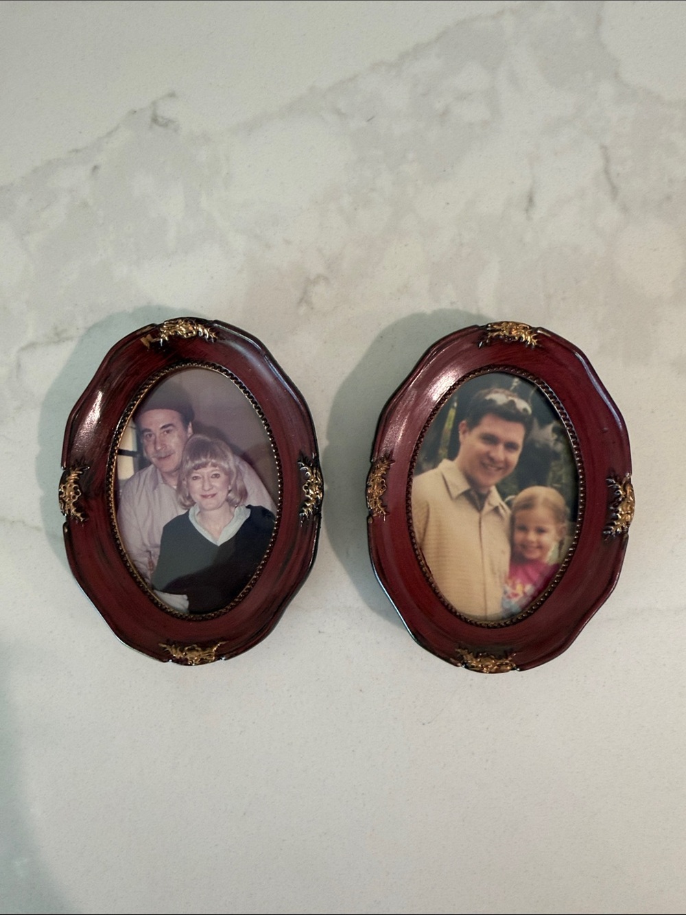 Pair of Vintage Victorian-Style Oval Frames – Ornate Burgundy & Gold Finish